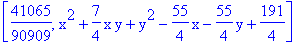 [41065/90909, x^2+7/4*x*y+y^2-55/4*x-55/4*y+191/4]